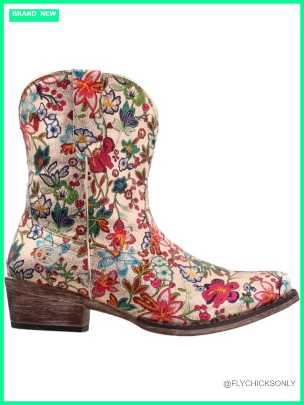 Floral Metallic Faux Leather Snip Toe Western Ankle Boots Pull-On